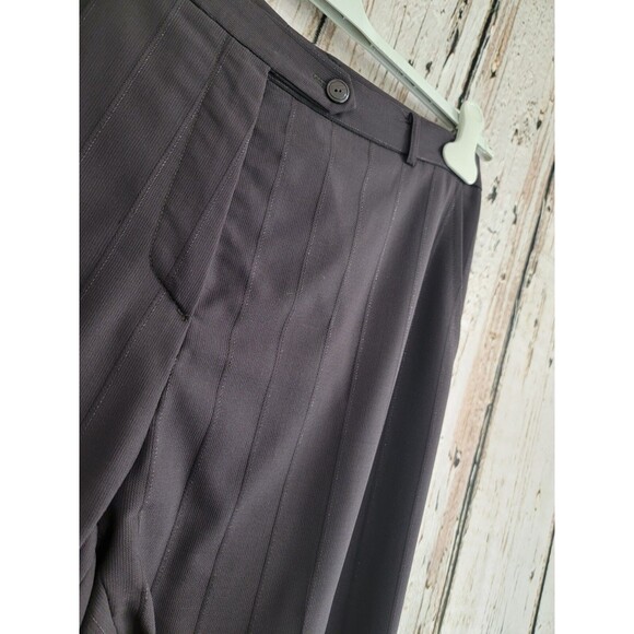 LM Women's Size 10 Marisa Minicucci Brown Pinstripe Wide leg‎ Dress Pants Slacks - Picture 2 of 6